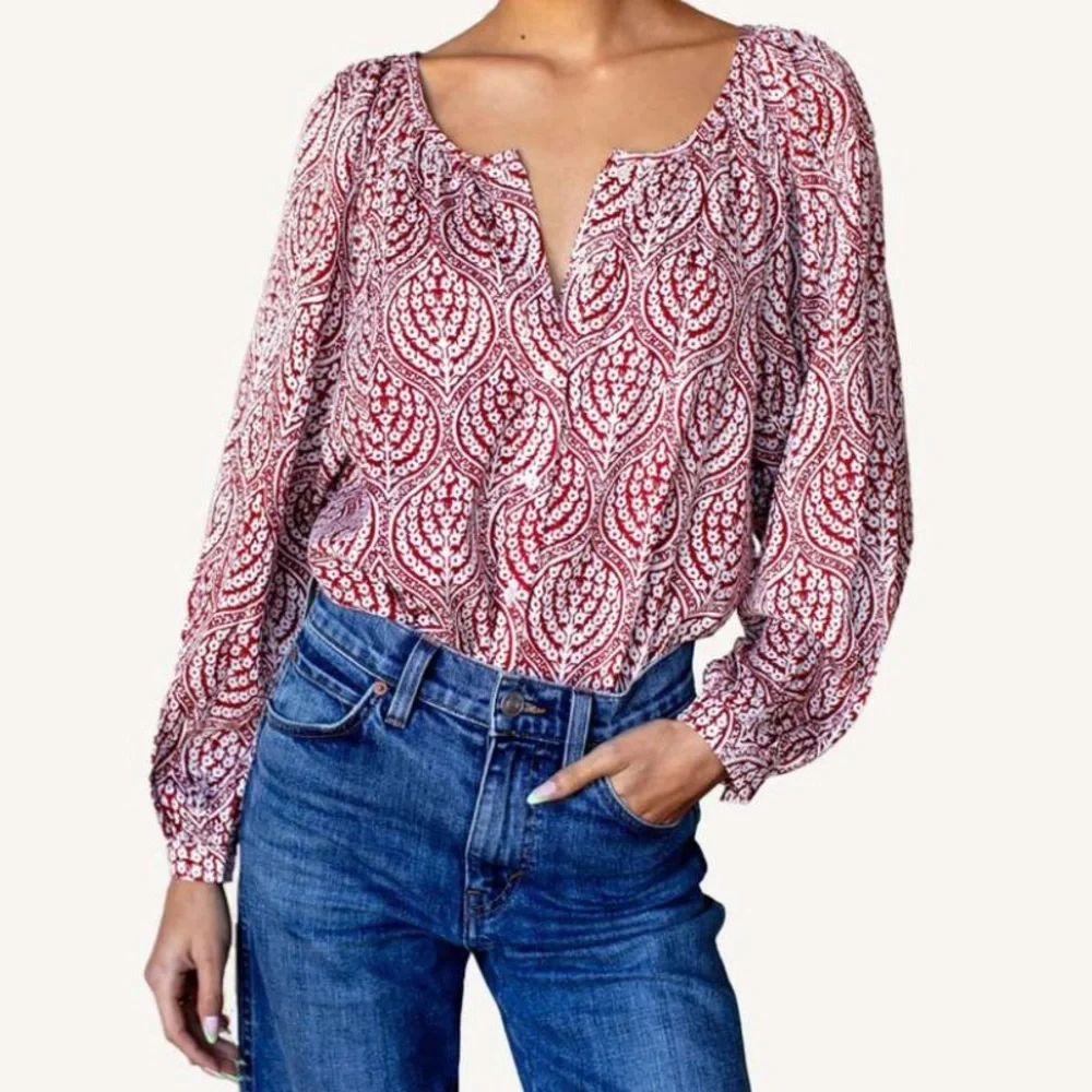 Emerson Fry India Collection frances currant burgundy print blouse 37346